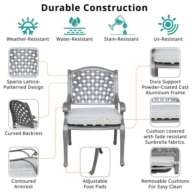 Ventura Cast Aluminum Dining Arm Chair with Cushion