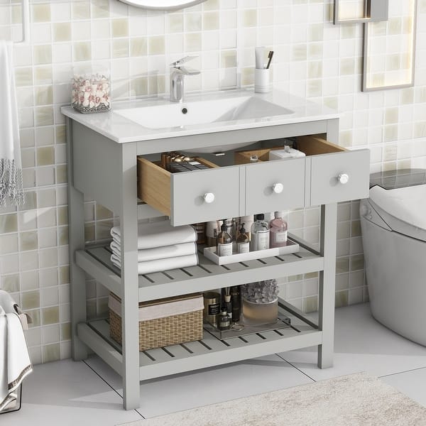 30 in. x 18 in. Bathroom Vanity Organizer Combo Storage Cabinet Set with  Undermount Sink, White