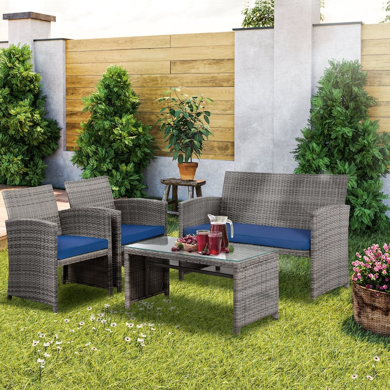 Futzca 4 Pieces Outdoor Patio Furniture Sets Conversation Sets Rattan Chair