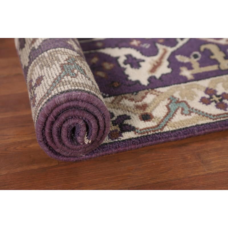 Purple & Ivory Oushak Oriental Runner Rug Handmade Wool Carpet - 2'7"x 9'7"