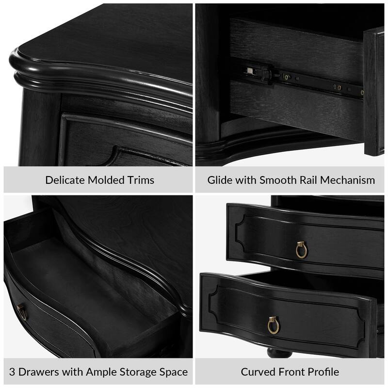 Alois Traditional 28''W 3-Drawer Curves End Table with Solid Wood Spindle Legs by HULALA HOME