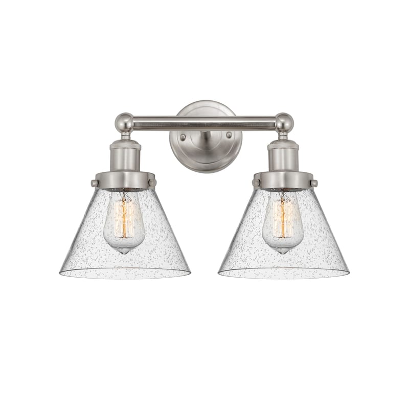 Innovations Lighting 616-2W-10-16-L Cone Vanity Cone 2 Light 16" Wide - Brushed Satin Nickel / Seedy