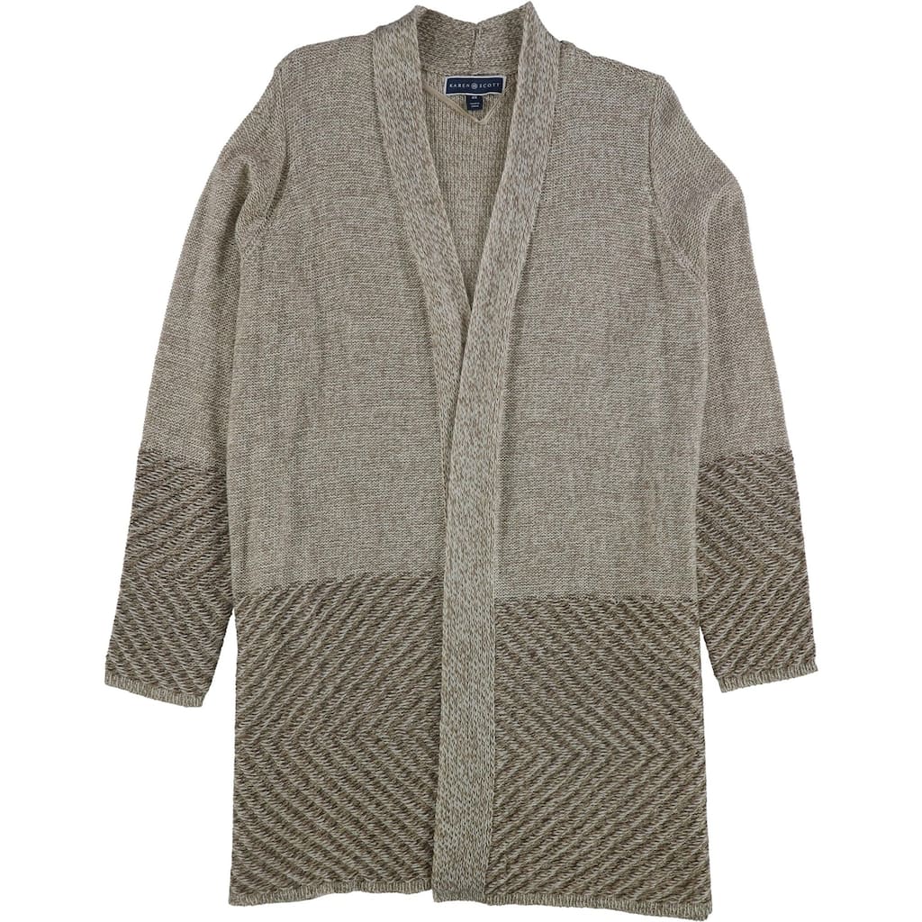 Karen Scott Womens Pattern Cardigan Sweater, Beige, 2X