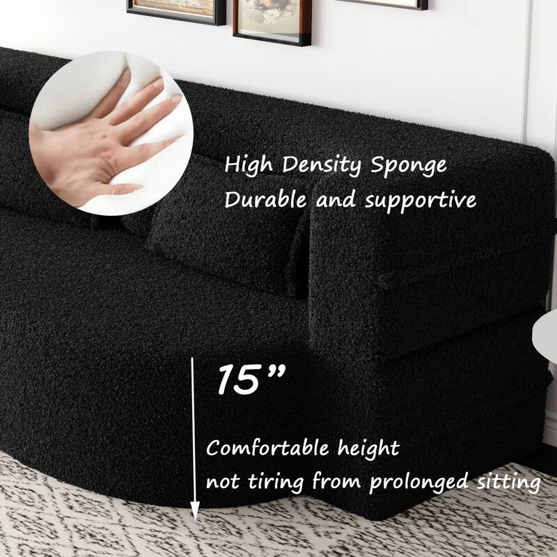 Modern Convertible Teddy Fabric Foam-Filled Sleeper Sofa Bed with 2 Pillows