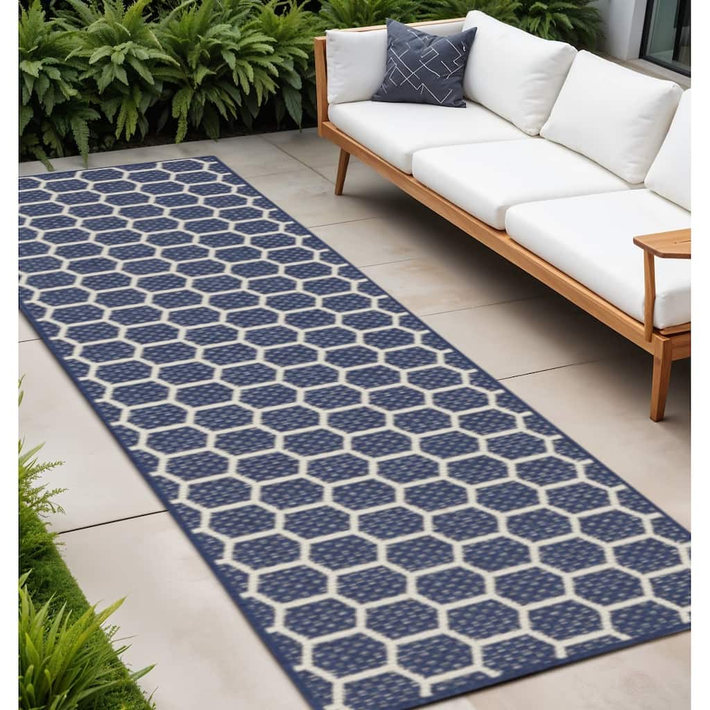 HomeRoots Geometric Modern Runner Outdoor Rug - 12' Runner