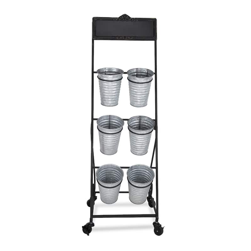 Gray Metal Cart with 6 Metal Pots and Chalkboard