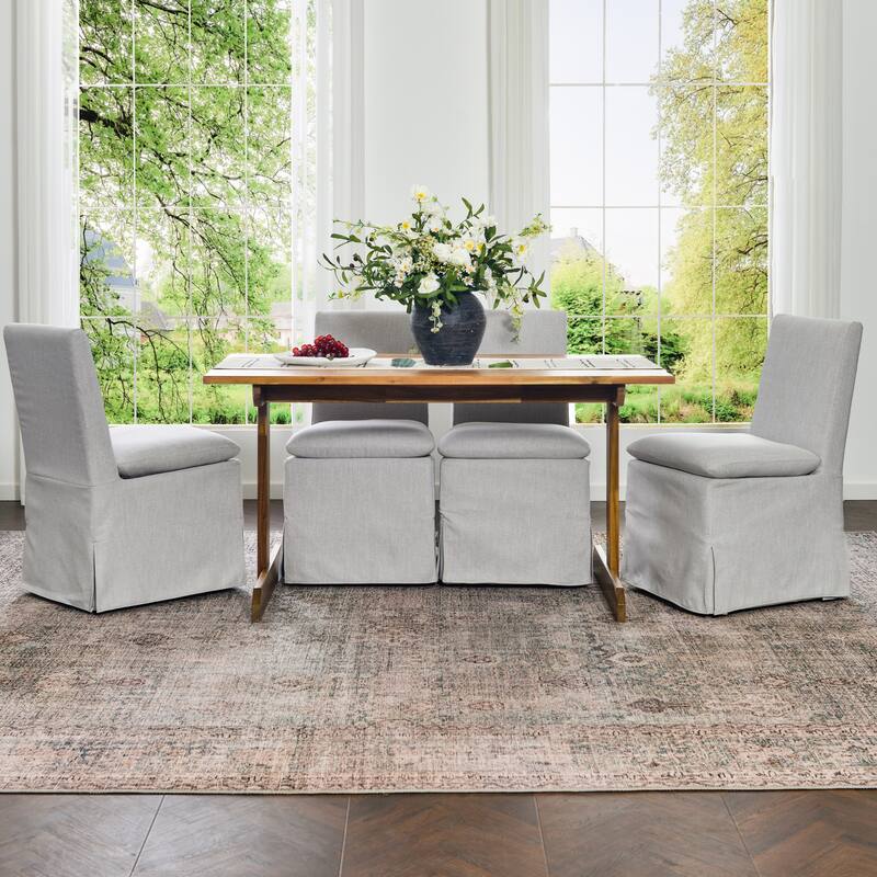 KINWELL Performance Fabric Slipcover Dining Chair Side Chair With Casters