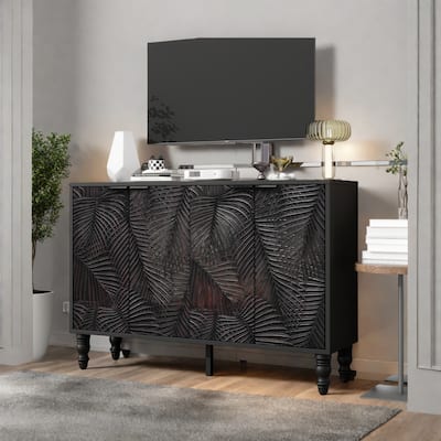 47.2" Modern Leaf-Accent TV Stand - 2 Adjustable Cabinets, Roman Column Legs and Anti-Tip Design