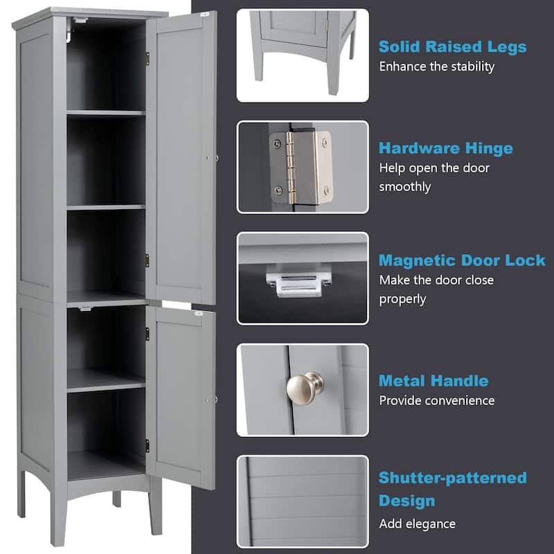 Bathroom Storage Cabinet, 5-Tier Wooden Freestanding Tower Cabinet ...