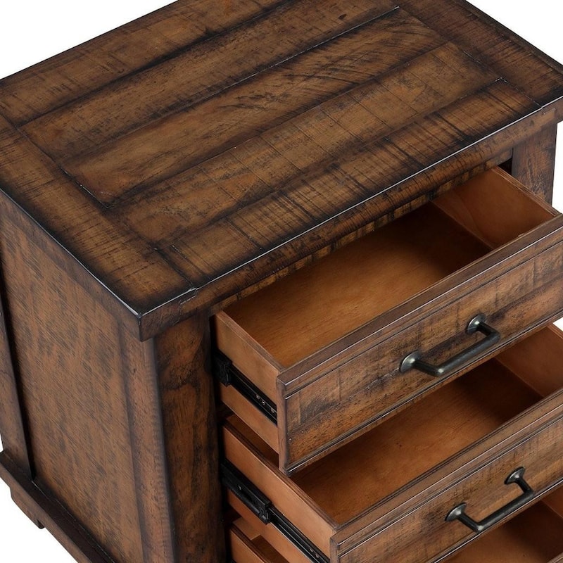 HomeRoots 26" Walnut Wood Distressed Three Drawer Nightstand