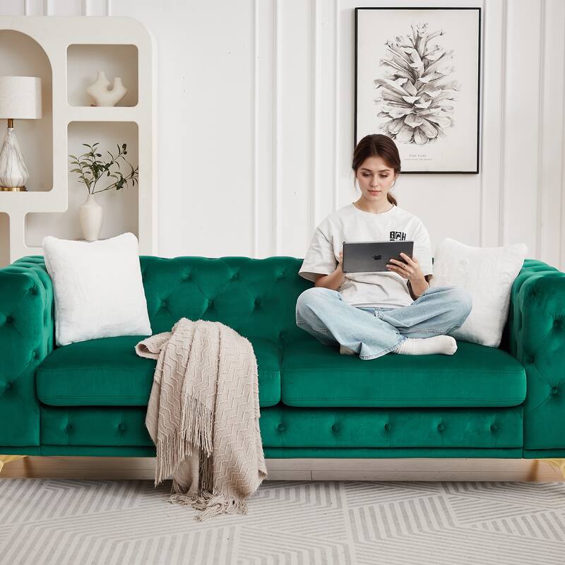 Modern Luxury Velvet Sofa with Chesterfield Quilted Button Accents