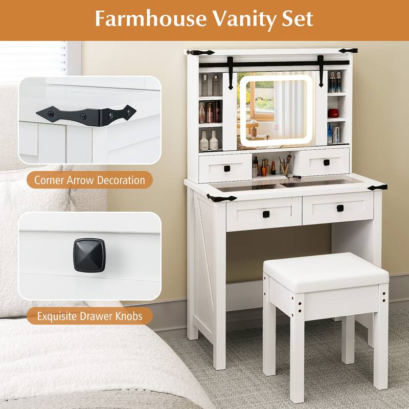 Gymax Farmhouse Vanity Desk Makeup Vanity Table w/Adjustable