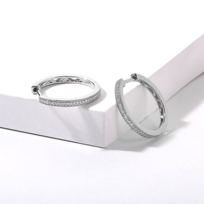 1/6ct TDW Diamond Hoop Stud Earrings in Silver for Women