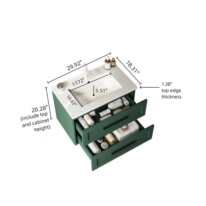Wall-Mounted Bathroom Vanity with Premium Ceramic Basin, Large Storage, Soft-Close Drawers, and Detailed Assembly Instructions