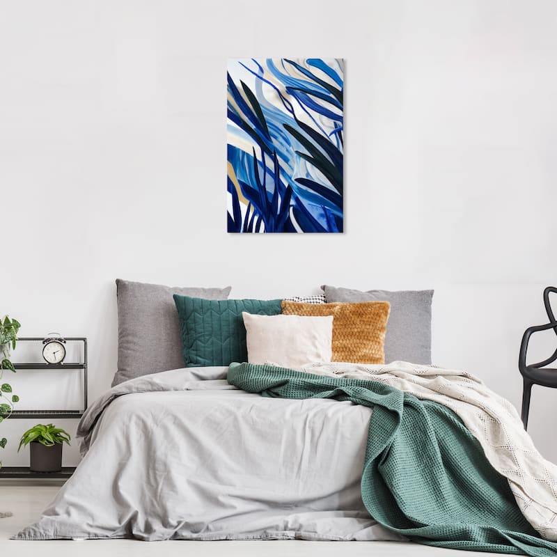 Wynwood Studio Abstract Jungle Blues Blue and Tropical Wall Art Canvas Print - 24 x 16