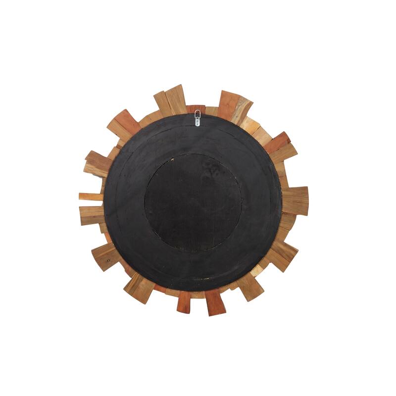 Large Eclectic Brown Reclaimed Wood Round Wall Mirror, 35.5"