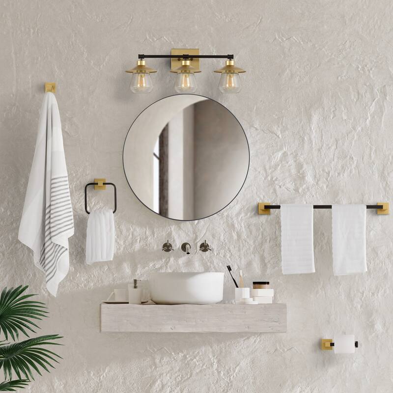 Ellis 26" 3-Light Farmhouse Cottage Vanity Light with Bathroom Hardware Accessory Set, (5-Piece) by JONATHAN Y