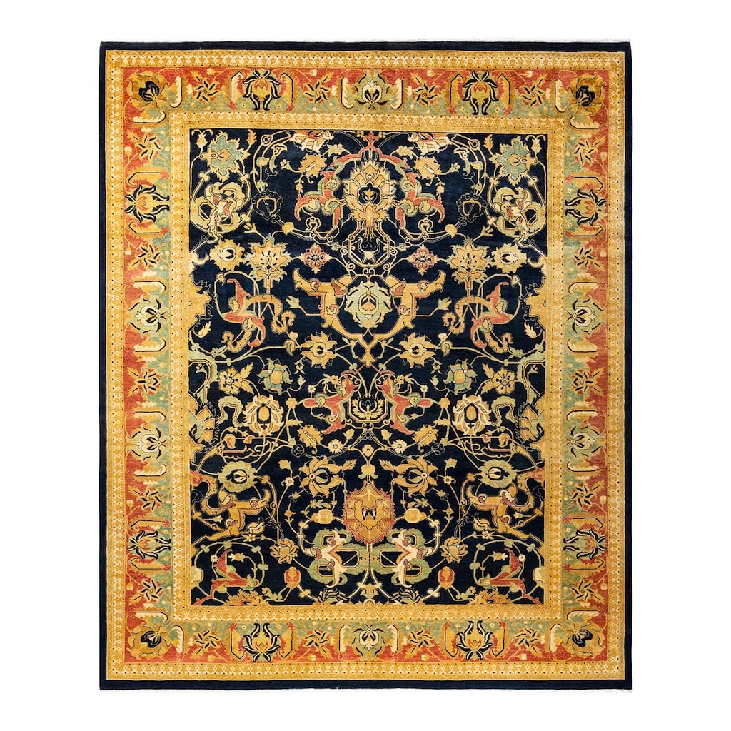 Overton Hand Knotted Wool Vintage Inspired Traditional Mogul Blue Area Rug - 8' 1" x 9' 10"