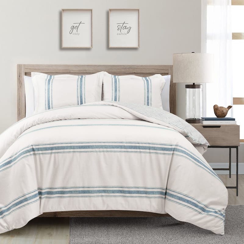 Lush Decor Farmhouse Stripe 3 Piece Duvet Cover Set - Blue - King