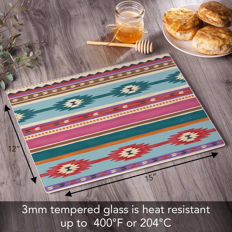 Southwest Craze 3mm Heat Tolerant Tempered Glass Cutting Board 15” x 12” Manufactured in the USA Dishwasher Safe