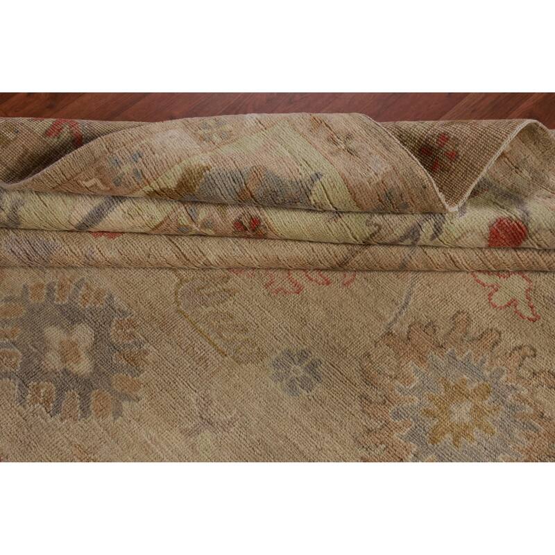 Hand Knotted Oriental 100% Wool Carpet Transitional All-Over Beige & Ivories Oushak Area Rug - 10' 5'' X 8' 3''