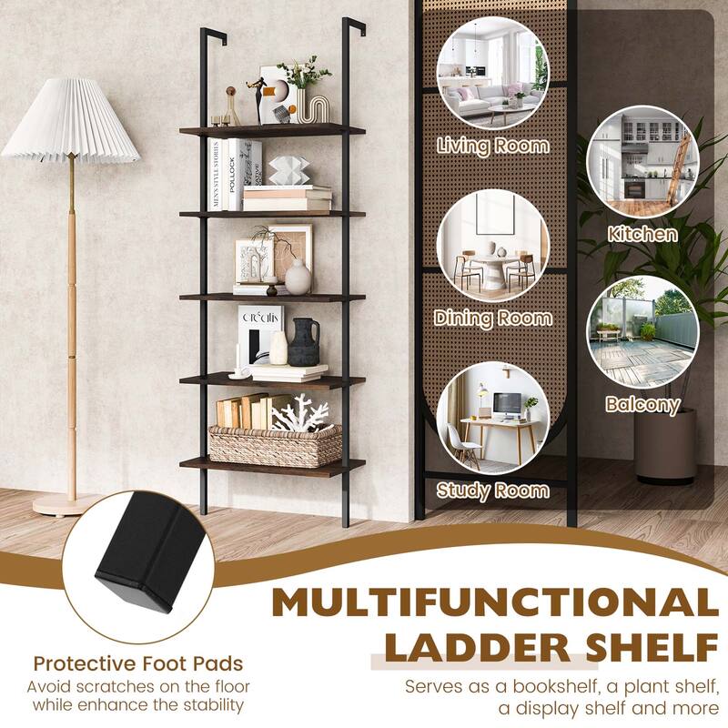 Costway 2 PCS 5 Tier Ladder Shelf 71'' Wall-Mounted Bookshelf Display - See Details