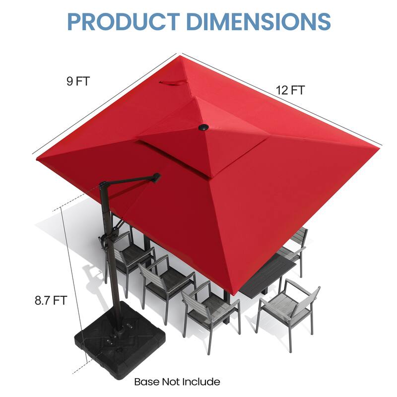 Pellebant 9 FT x 12 FT Outdoor Patio Cantilever Umbrella with Base Double Top