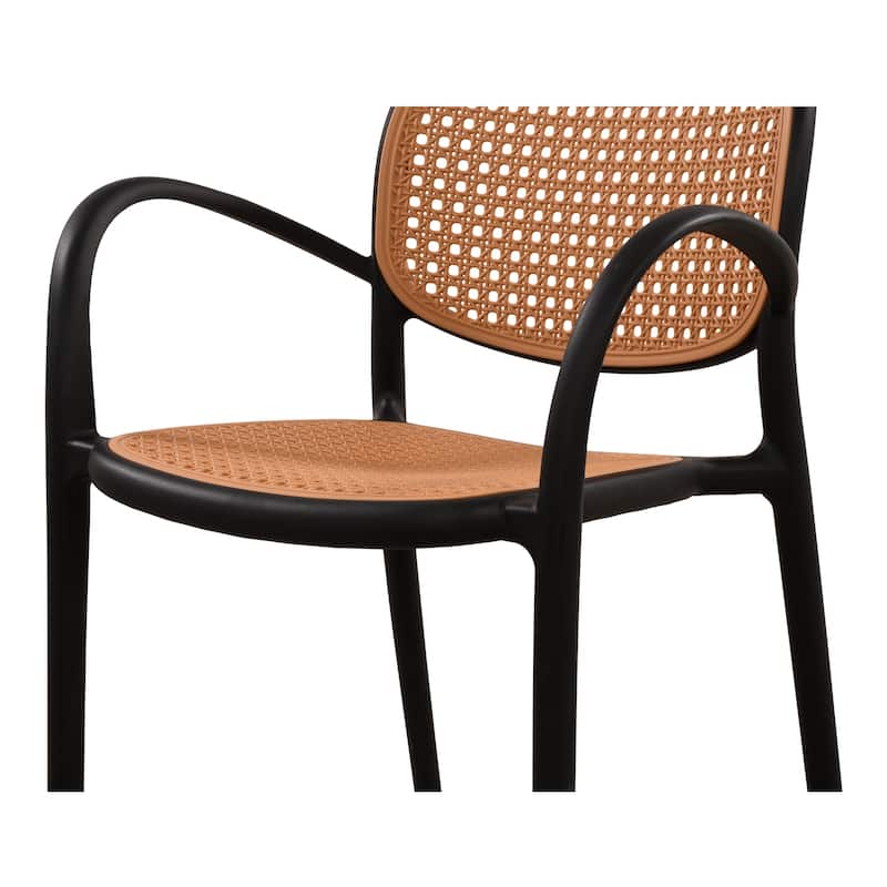 NADAAL STUDIOS Mavric Outdoor Dining Chair, Rattan-Look Polypropylene, Stackable Design, Black - Set of 2