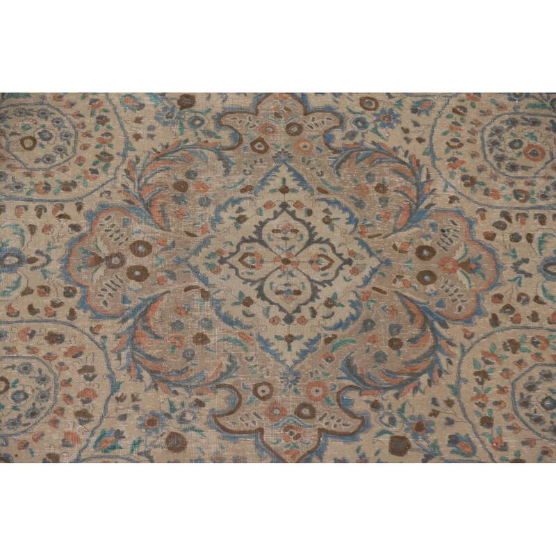 Hand Knotted Oriental 100% Wool Carpet Traditional Floral Beige & Ivories Tabriz Area Rug - 12' 3'' X 9' 8''