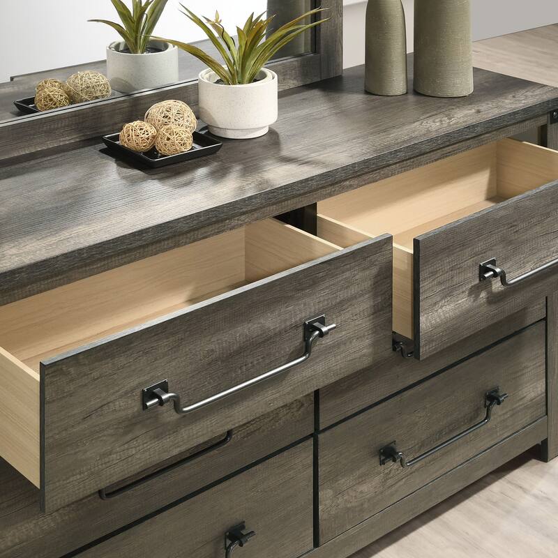 Furniture of America Vraif Farmhouse 2-Piece Rustic Grey Wood 6-Drawer Dresser and Mirror Set