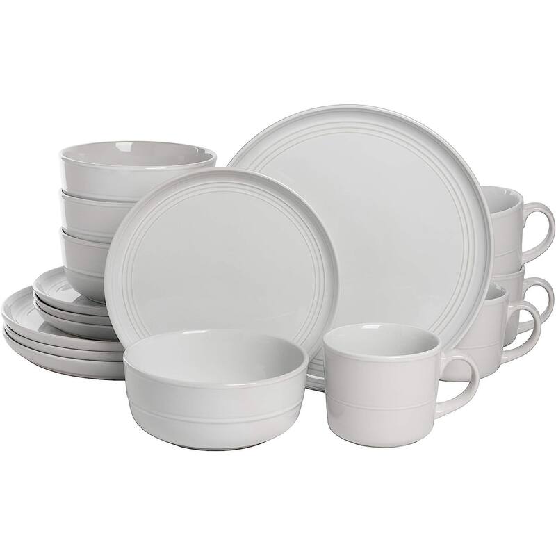 Double Line 16 Piece Dinnerware Set - White