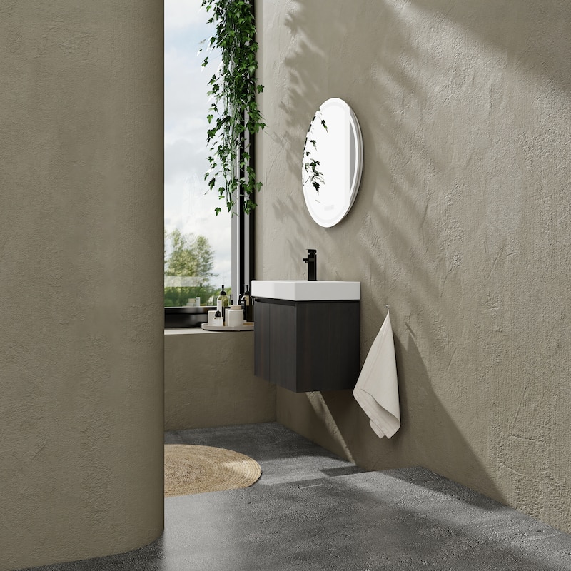 24 Inch Bathroom Vanity with Basin, Wall Mounted Floating Vanity Sink Combo, Wooden Storage Cabinet with Double Doors