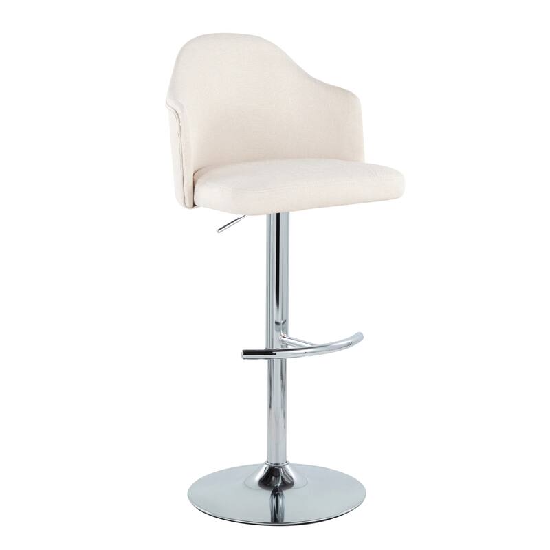Carson Carrington Valsatra Adjustable Bar Stool with Rounded T Footrest (Set of 2) - Cream Fabric/Chrome