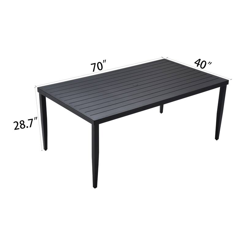 Outdoor Patio Aluminum 40"x70" Rectangle Dining table with Tapered Feet & Umbrella Hole, Ember Black