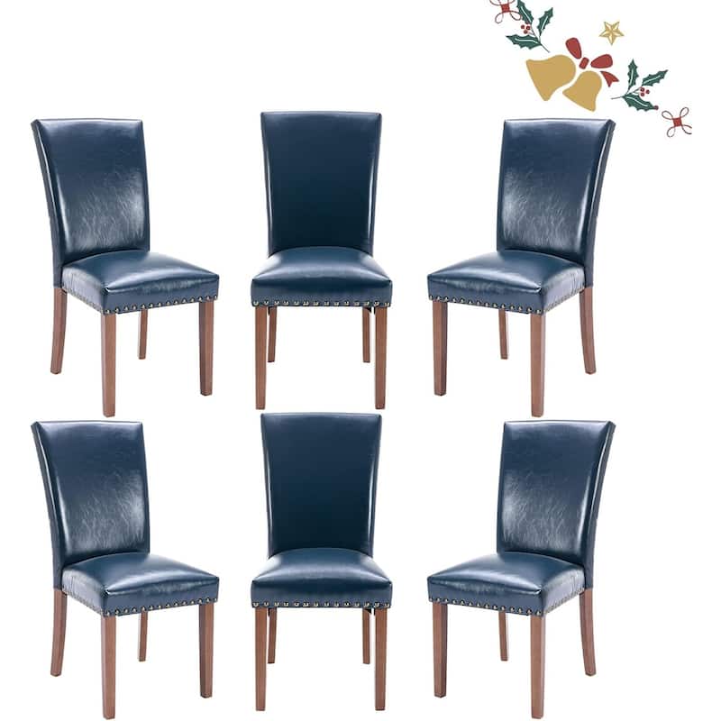 Upholstered Parsons Dining Chairs Set of 2/4/6, Fabric Dining Room Kitchen Side Chair with Nailhead Trim and Wood Legs - Set of 6 - L-Blue
