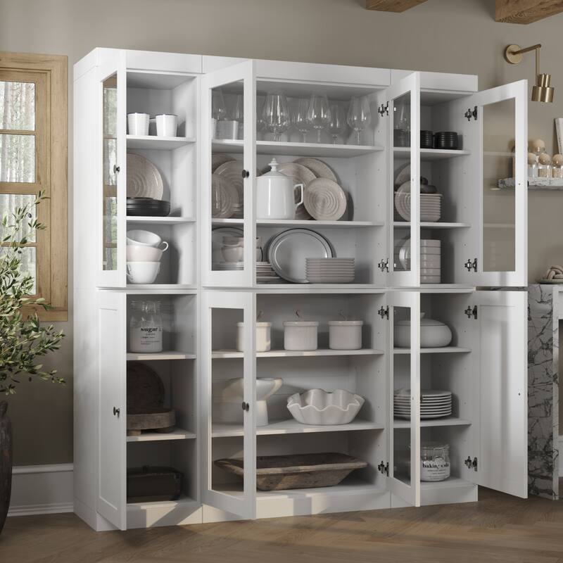 Palace Imports 100% Solid Wood 65" Pantry Cabinet with Clear Glass, Shaker Doors and Adjustable Shelves