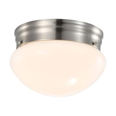 12 Watt 7 inch LED Flush Mount Fixture 3000K Dimmable Brushed Nickel Frosted Glass - Brushed Nickel