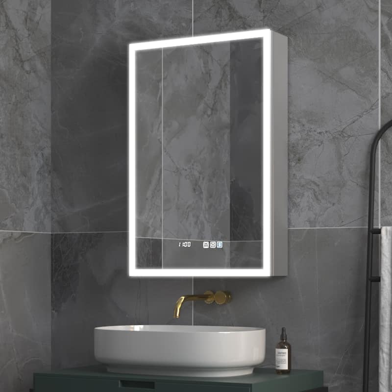 ExBrite 20" W x 30" H Lighted Medicine Cabinet Recessed or Surface led Medicine Cabinet with Outlets & USBs - 20" x 30" Left Hinge