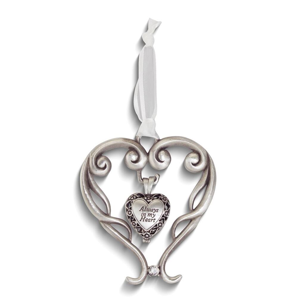 Curata Always in My Heart Memorial Ash Holder Heart Dangle Locket in Silver-Tone Open Heart Ornament Message Card