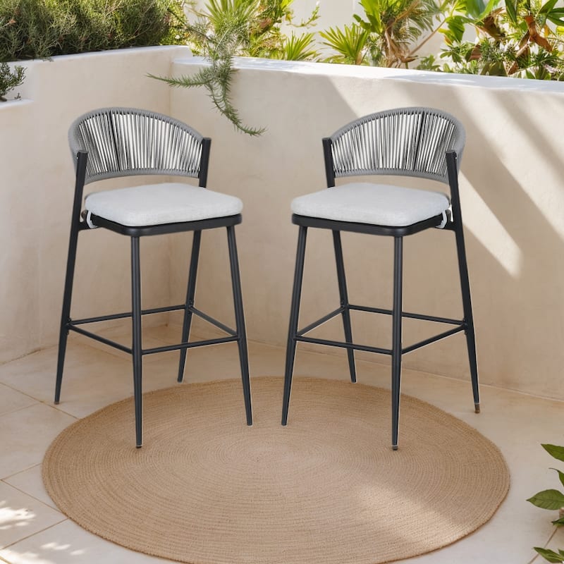 Christopher Knight Home - Beverly Outdoor Barstools with Scallop Backrest, Set of 2 - Matte Grey+Iron