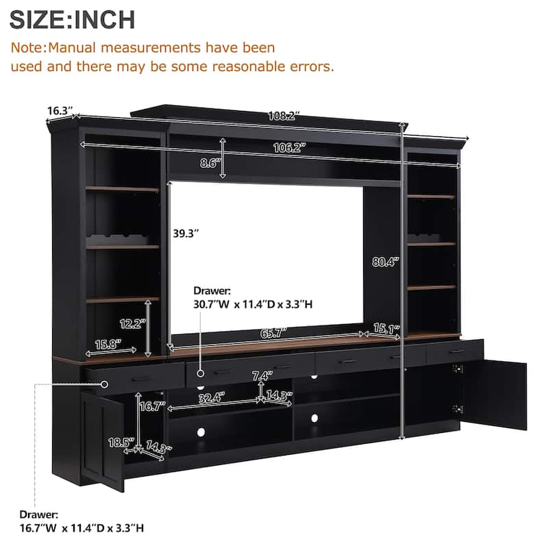 4-Piece Entertainment Wall Unit Set with Display Cabinet, Bookshelves, TV Stand & Storage Units, TV Stand for TVs Up to 70"