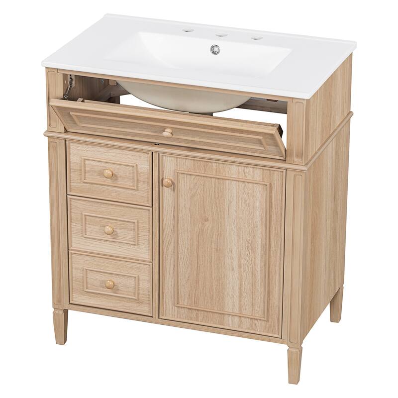 Freestanding Bathroom Vanity with Sink, Center Rectangular Ceramic Sink Bathroom Storage Cabinet, 24"/30"