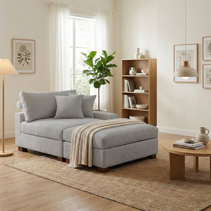 Oversized Chenille Modular Armchair And Ottoman Set Living Room Set