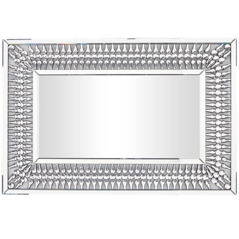 Elegant Silver Glass Wall Mirror with Crystal Embellishment