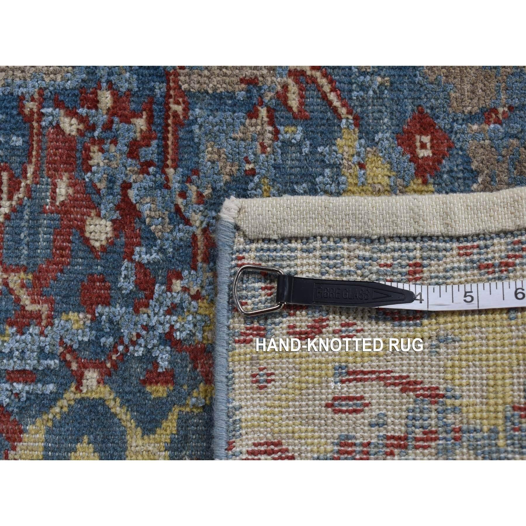 Shahbanu Rugs Prussian Blue, Erased Design, Hand Knotted, Silk with