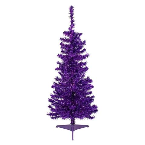 4' Purple Artificial Tinsel Christmas Tree, Unlit - 4 Foot