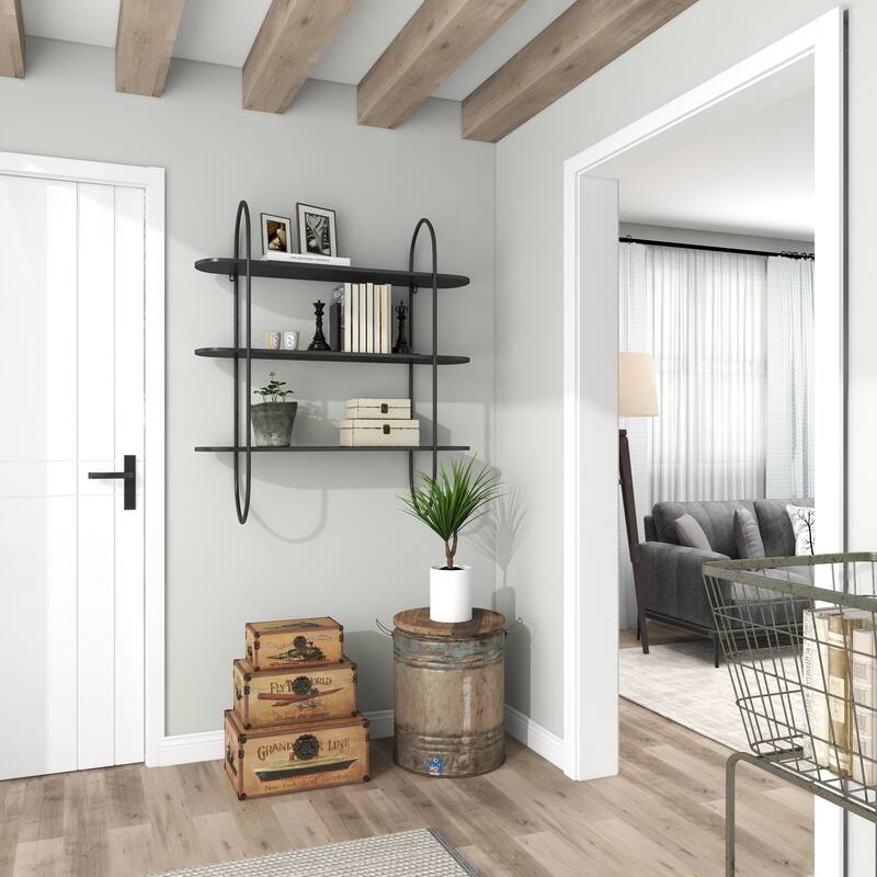 Black Metal Oval 3 Shelf Wall Shelf