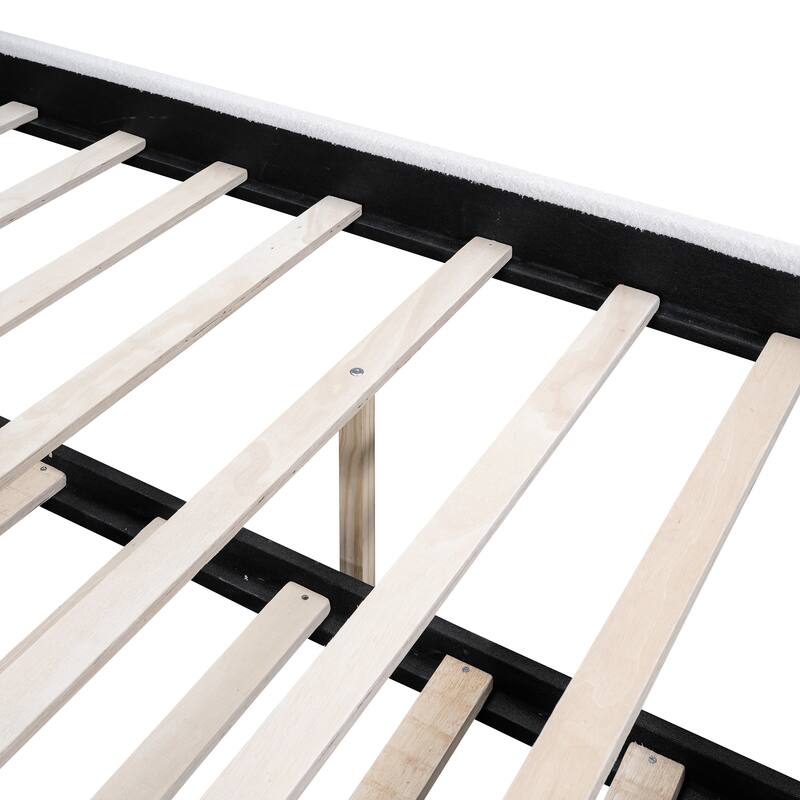 Roomfitters Twin/Full Size Upholstered Platform Bed with Trundle and Wooden Support Feet, White