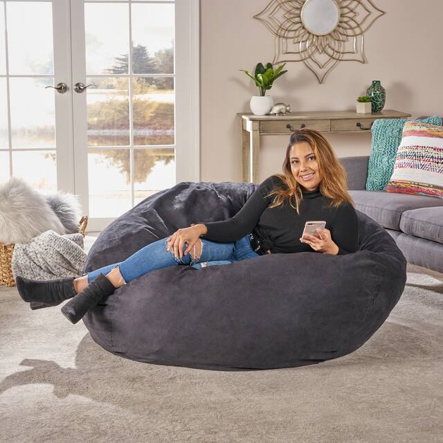 Madison Faux Suede 5-foot Beanbag Chair by Christopher Knight Home - Black