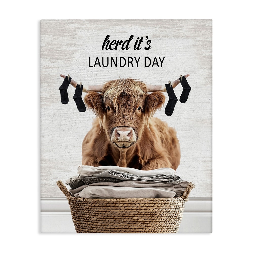 Stupell Laundry Cattle with Hanging Socks Canvas Wall Art Design By Lettered and Lined